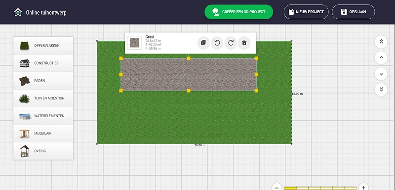 Bekijk de oppervlakteparameters in de tuinontwerpsoftware